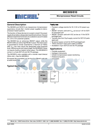 MIC809MYC3 datasheet - Microprocessor Reset Circuits