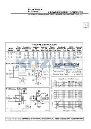 P-110 datasheet - 0 POWER DIVIDERS / COMBINERS