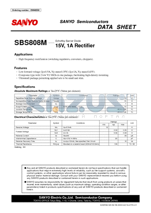 SBS808M datasheet - Schottky Barrier Diode 15V, 1A Rectifier