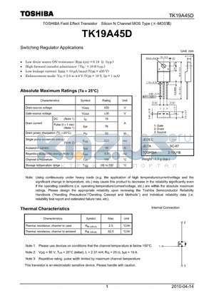 TK19A45D datasheet - Switching Regulator Applications