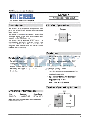 MIC8115 datasheet - Microprocessor Reset Circuit