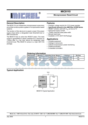 MIC8115TU datasheet - Microprocessor Reset Circuit