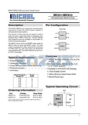 MIC811_U datasheet - Microprocessor Reset Circuits