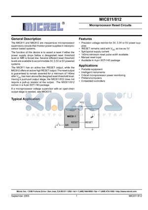 MIC812SU datasheet - Microprocessor Reset Circuits
