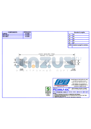 PE3398LF datasheet - CABLE ASSEMBLY RG179B/U  75 OHM N MALE TO 75 OHM BNC MALE (LEAD FREE)