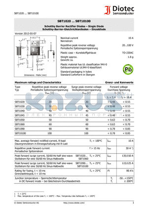 SBT1030 datasheet - Schottky Barrier Rectifier Diodes . Single Diode