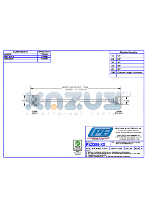 PE3398 datasheet - CABLE  ASSEMBLY RG179B/U 75 OHM N MALE TO 75 OHM BNCF MALE