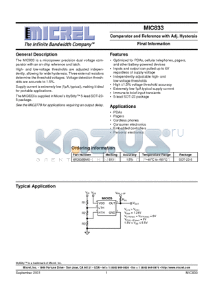 MIC833BM5 datasheet - Comparator and Reference with Adj. Hystersis