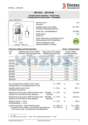 SBT1090 datasheet - Schottky Barrier Rectifiers - Single Diode