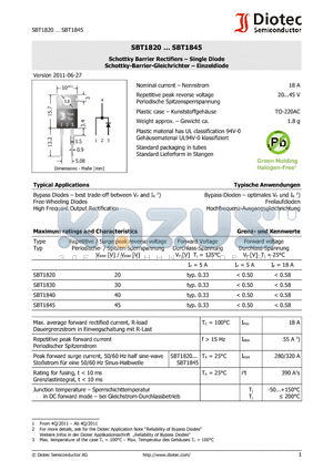 SBT1820 datasheet - Schottky Barrier Rectifiers  Single Diode
