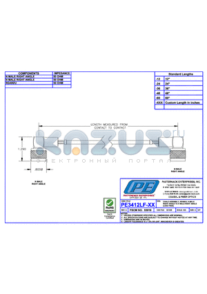 PE3412LF datasheet - CABLE ASSEMBLY RG400/U N MALE RIGHT ANGLE TO N MALE RIGHT ANGLE(LEAD FREE)