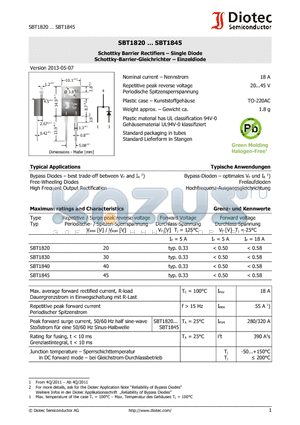 SBT1820_13 datasheet - Schottky Barrier Rectifiers . Single Diode
