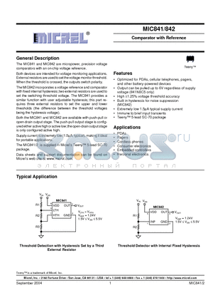 MIC841NYC5 datasheet - Comparator with Reference