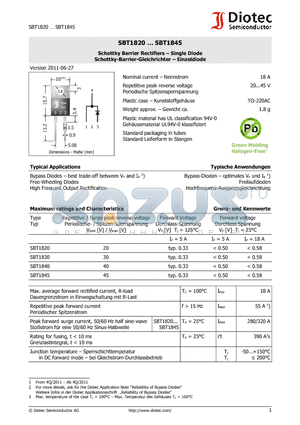 SBT1840 datasheet - Schottky Barrier Rectifiers  Single Diode