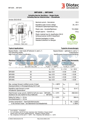 SBT1840 datasheet - Schottky Barrier Rectifiers . Single Diode