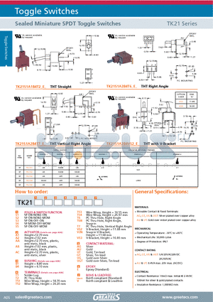 TK22D1A2B4T6AUEV datasheet - Sealed Miniature SPDT Toggle Switches