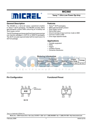 MIC860 datasheet - Teeny Ultra Low Power Op Amp