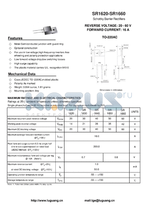 SR1620 datasheet - Schottky Barrier Rectifiers