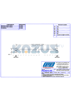 PE34213 datasheet - CABLE ASSEMBLY PE-SR405AL SMA  MALE RIGHT ANGLE TO SMA  MALE RIGHT ANGLE