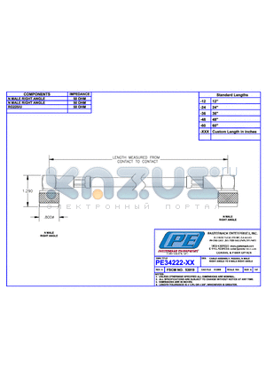PE34222 datasheet - CABLE ASSEMBLY RG225/U N MALE RIGHT ANGLE TO N MALE RIGHT ANGLE