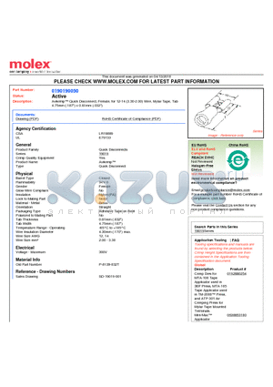 P-8139-032T datasheet - Avikrimp Quick Disconnect, Female, for 12-14 (3.30-2.00) Wire, Mylar Tape, Tab4.75mm (.187