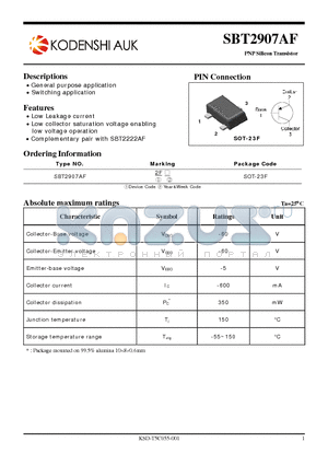 SBT2907AF datasheet - PNP Silicon Transistor