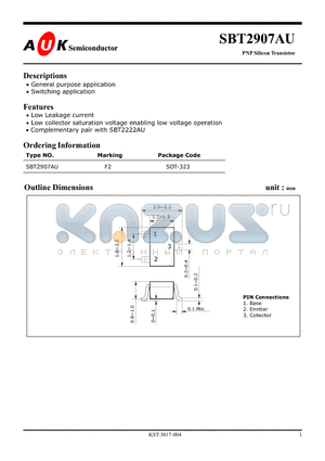 SBT2907AU datasheet - PNP Silicon Transistor