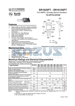 SR1630PT datasheet - 16.0 AMPS. Schottky Barrier Rectifiers