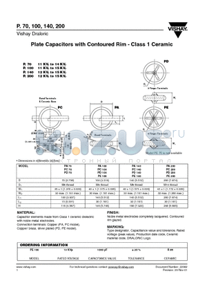 P.70 datasheet - Plate Capacitors with Contoured Rim - Class 1 Ceramic