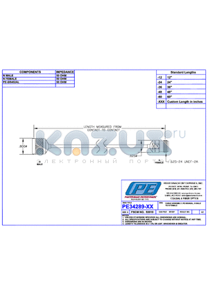 PE34289LF datasheet - CABLE ASSEMBLY PE-SR402AL N MALE TO N FEMALE