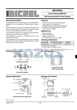 MIC94002 datasheet - Dual P-Channel MOSFET  Not Recommended for New Designs