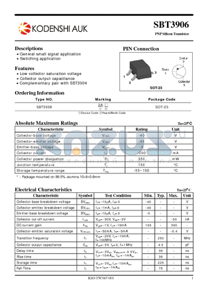SBT3906 datasheet - PNP Silicon Transistor