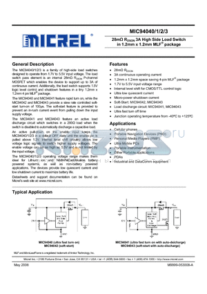 MIC94042 datasheet - 28mY RDSON 3A High Side Load Switch in 1.2mm x 1.2mm MLF package