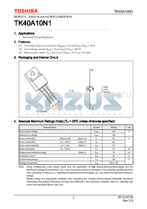 TK40A10N1 datasheet - Switching Voltage Regulators