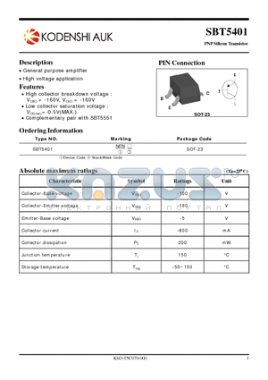 SBT5401 datasheet - PNP Silicon Transistor