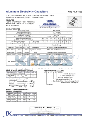 NREHL102M6.3V6.3X115X11F datasheet - Aluminum Electrolytic Capacitors