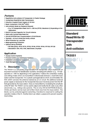 TK5551M-PP datasheet - Standard Read/Write ID Transponder with Anti-collision