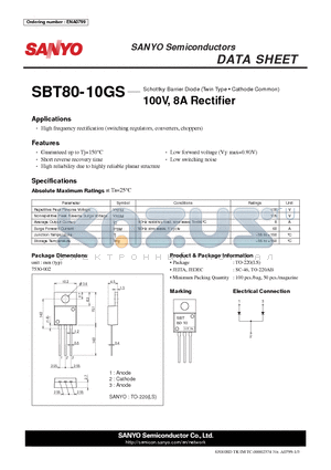 SBT80-10GS datasheet - 100V, 8A Rectifi er