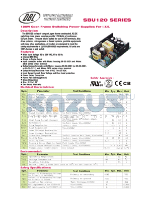 SBU120-105 datasheet - 120W Open Frame Switching Power Supplies For I.T.E.