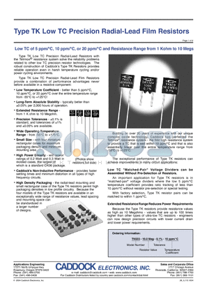 TK634 datasheet - Low TC Precision Radial-Lead Film Resistors