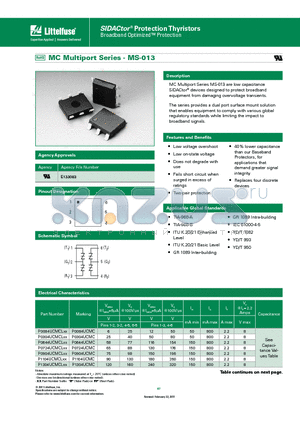 P0084UCMCLXX datasheet - MC Multiport Series MS-013 are low capacitance SIDACtor^ devices designed