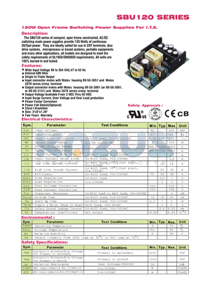 SBU120-200 datasheet - 120W Open Frame Switching Power Supplies For I.T.E.