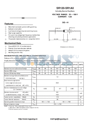 SR1A0 datasheet - Schottky Barrier Rectifiers