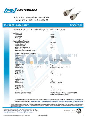 PE35028-24 datasheet - N Male to N Male Precision Cable 24 Inch Length Using 165 Series Coax, RoHS