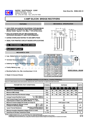 SBU4B datasheet - 4 AMP SILICON BRIDGE RECTIFIERS