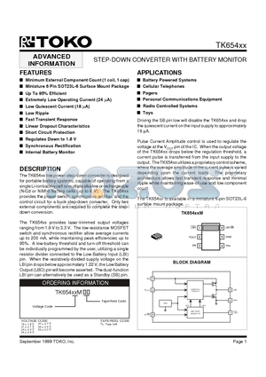 TK65425MTL datasheet - STEP-DOWN CONVERTER WITH BATTERY MONITOR