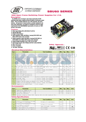SBU60-109 datasheet - 63W Open Frame Switching Power Supplies For I.T.E.
