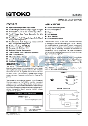 TK65911MTL/A1 datasheet - SMALL EL LAMP DRIVER