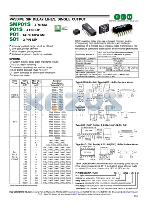 P01-10NS-501BQ datasheet - PASSIVE SIP DELAY LINES, SINGLE OUTPUT