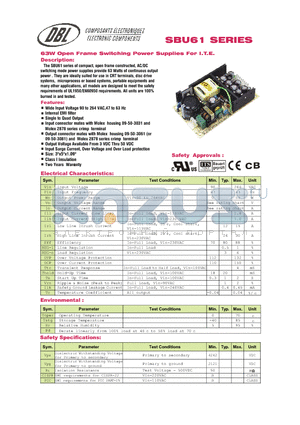 SBU61-202 datasheet - 63W Open Frame Switching Power Supplies For I.T.E.